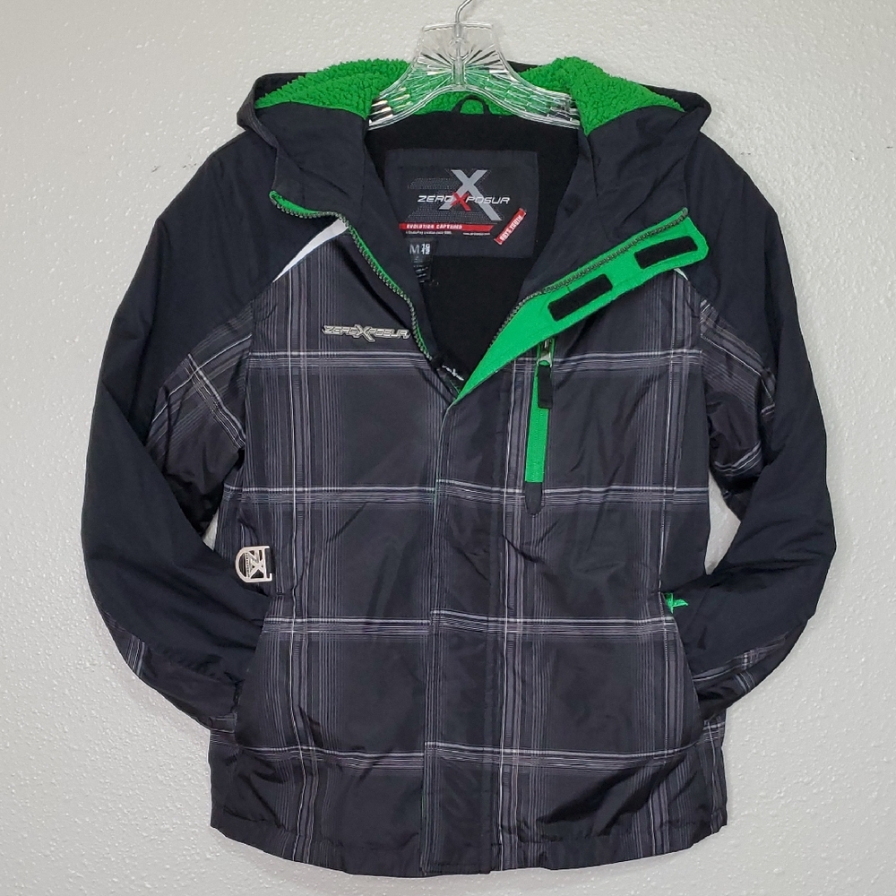 ZeroXposur Kids Hooded Plaid Black Green Jacket Coat Size Medium 10/12